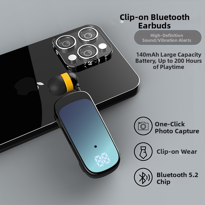 Bluetooth slušalica K65 s klipom za ovratnik, teleskopski kabel, in-ear dizajn, digitalni zaslon, jednostrani; Bluetooth 5.2, više od 8 sati trajanja, domet 10 m