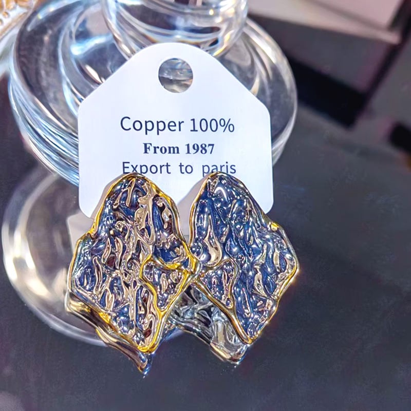 Naušnice od bakra, oblici vala i romba, galvanizirani premaz, lagani luksuzni stil za žene.