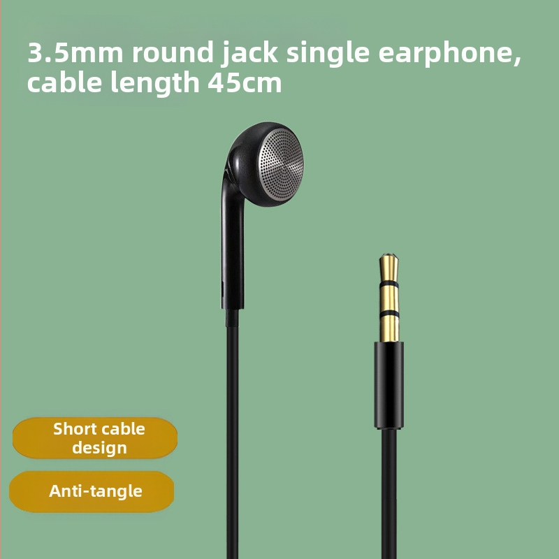 Vstavané káblové slúchadlá do uší, jednostranné krátke káble, 3,5 mm konektor, 13 mm menič, 16 Ω, 20–20000 Hz