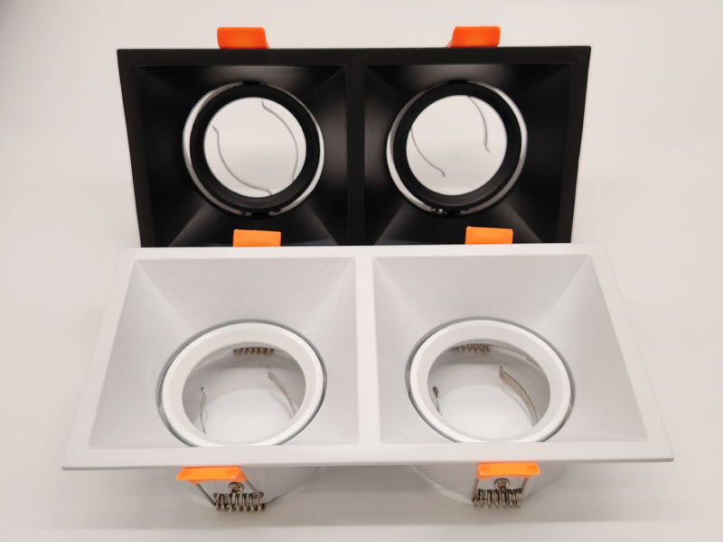 LED mennyezeti ház alumínium kivitel MR16/GU10 beépített készlettel, fém kivitel, polírozott és porfestett felület, modell 91 dupla gyűrű, lakossági és kereskedelmi felhasználásra