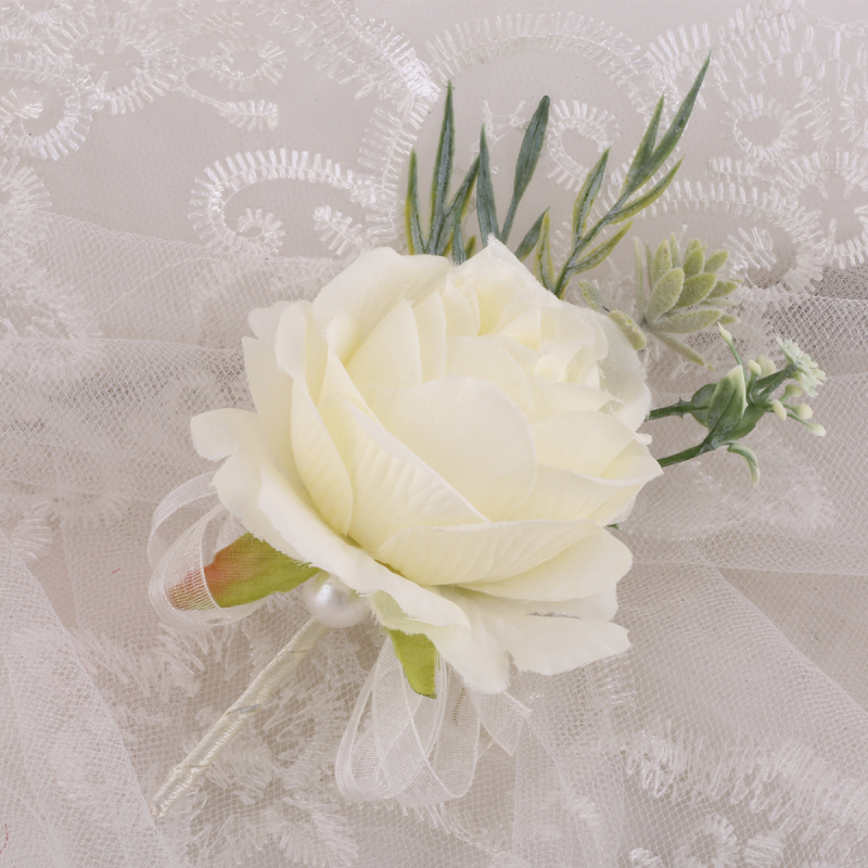 Сватбен корсаж за главен шафер и шаферки – корейски стил, плат, 5×10 cm, възможност за персонализация