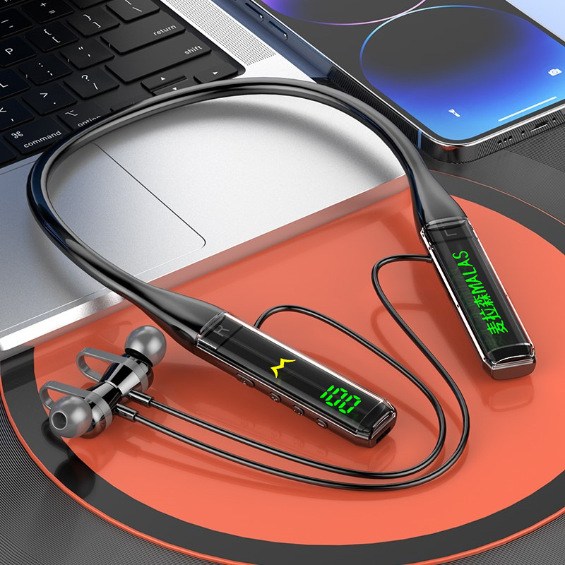 Căști Bluetooth cu bandă pentru gât, anulare zgomot, autonomie lungă și redare muzică pentru sport (Bluetooth 5.0; design pe gât; autonomie >8 ore; rezistente la apă; redare muzică)