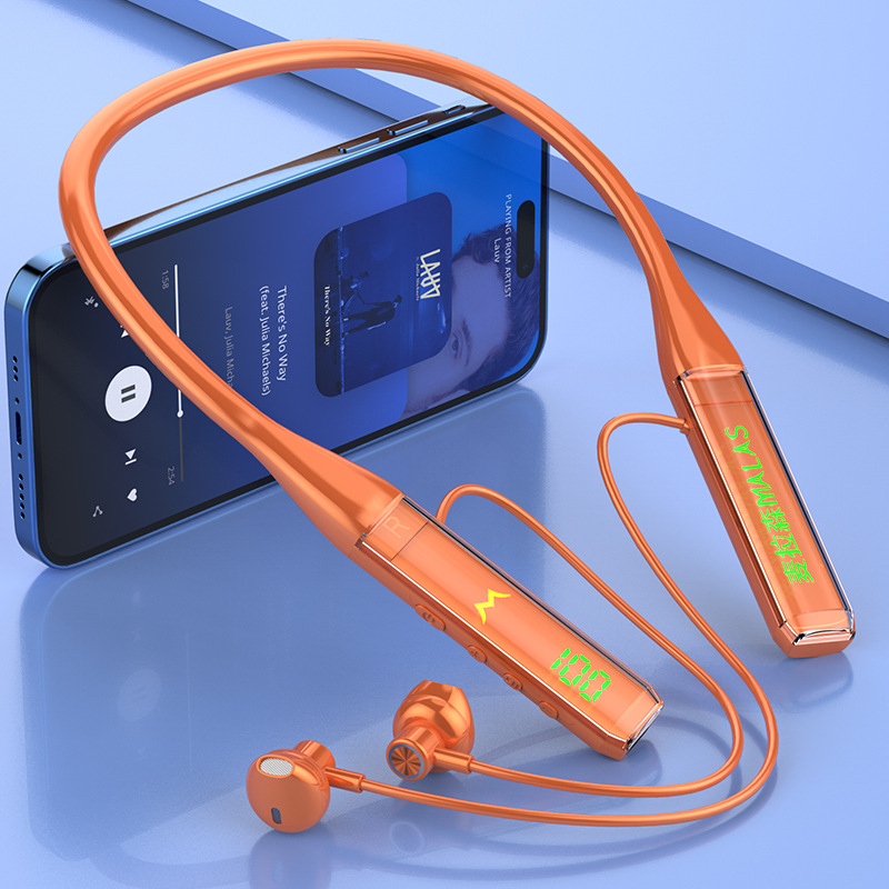 Căști Bluetooth cu bandă pentru gât, anulare zgomot, autonomie lungă și redare muzică pentru sport (Bluetooth 5.0; design pe gât; autonomie >8 ore; rezistente la apă; redare muzică)