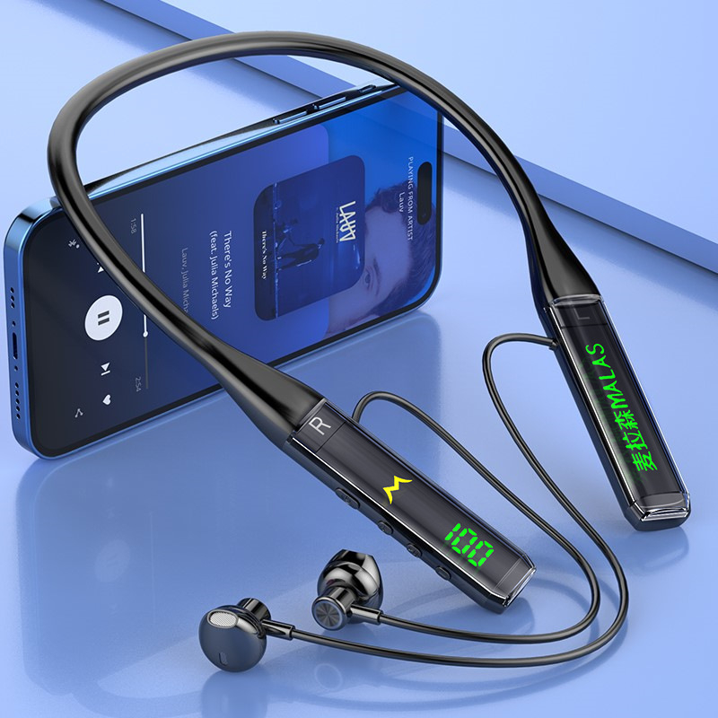 Căști Bluetooth cu bandă pentru gât, anulare zgomot, autonomie lungă și redare muzică pentru sport (Bluetooth 5.0; design pe gât; autonomie >8 ore; rezistente la apă; redare muzică)