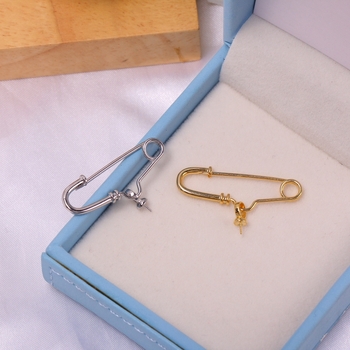 Брошка с перлена висулка – медно покрита с 18K златно финиш, U‑образен щифт, DIY аксесоар за бижута, двойно използване