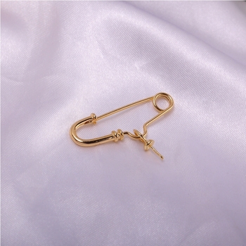Брошка с перлена висулка – медно покрита с 18K златно финиш, U‑образен щифт, DIY аксесоар за бижута, двойно използване