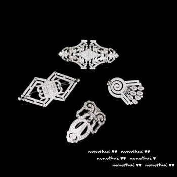 Zirkon köves kitűző kapocs alakú csepp, NVNV THUI, felület gyémánt vágott, francia retro stílus