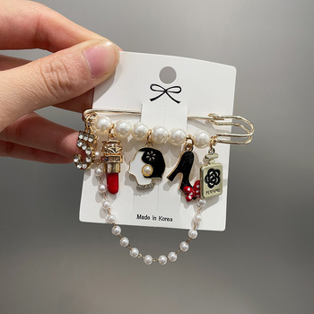 Broš s imitacijom perle, viseći privjesak s resicama i lančićem od perli, korejskog stila za ovratnik, unisex dekorativni dodatak