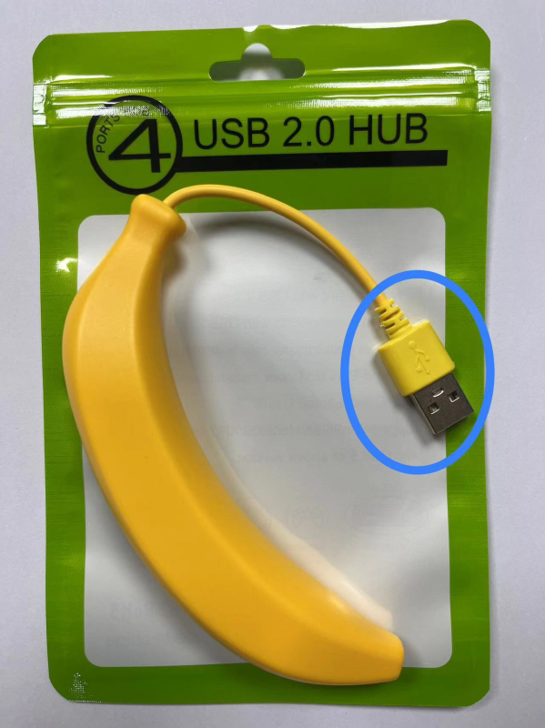 USB 2.0 4-portový banánový hub, 480 Mbps, kábel dĺžky 15 cm, bez externého napájania, model CQSD-006