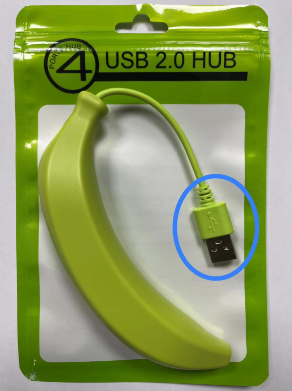 USB 2.0 4-portový banánový hub, 480 Mbps, kábel dĺžky 15 cm, bez externého napájania, model CQSD-006