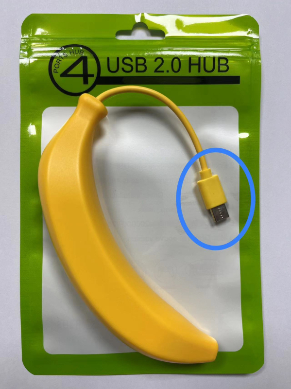 USB 2.0 4-portový banánový hub, 480 Mbps, kábel dĺžky 15 cm, bez externého napájania, model CQSD-006
