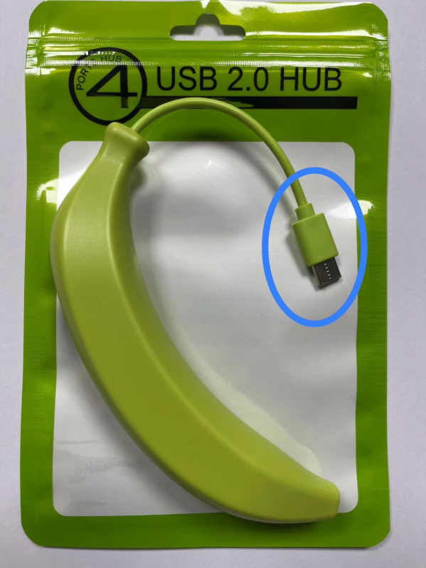 USB 2.0 4-portový banánový hub, 480 Mbps, kábel dĺžky 15 cm, bez externého napájania, model CQSD-006