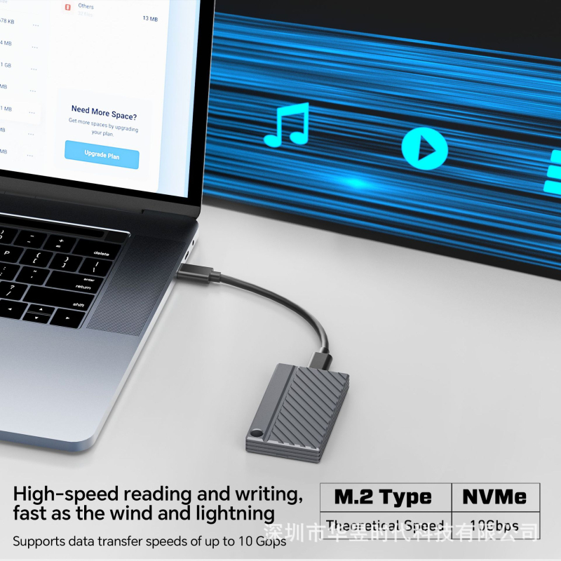 M.2 NVMe vanjsko kućište SSD, Type-C, aluminijska legura, Hy257, brzina čitanja 10 Gbps