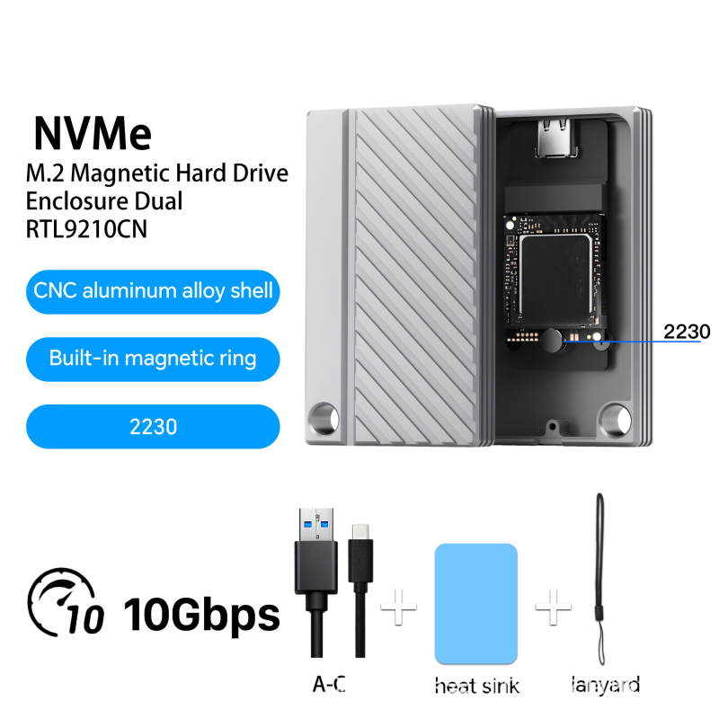 M.2 NVMe vanjsko kućište SSD, Type-C, aluminijska legura, Hy257, brzina čitanja 10 Gbps