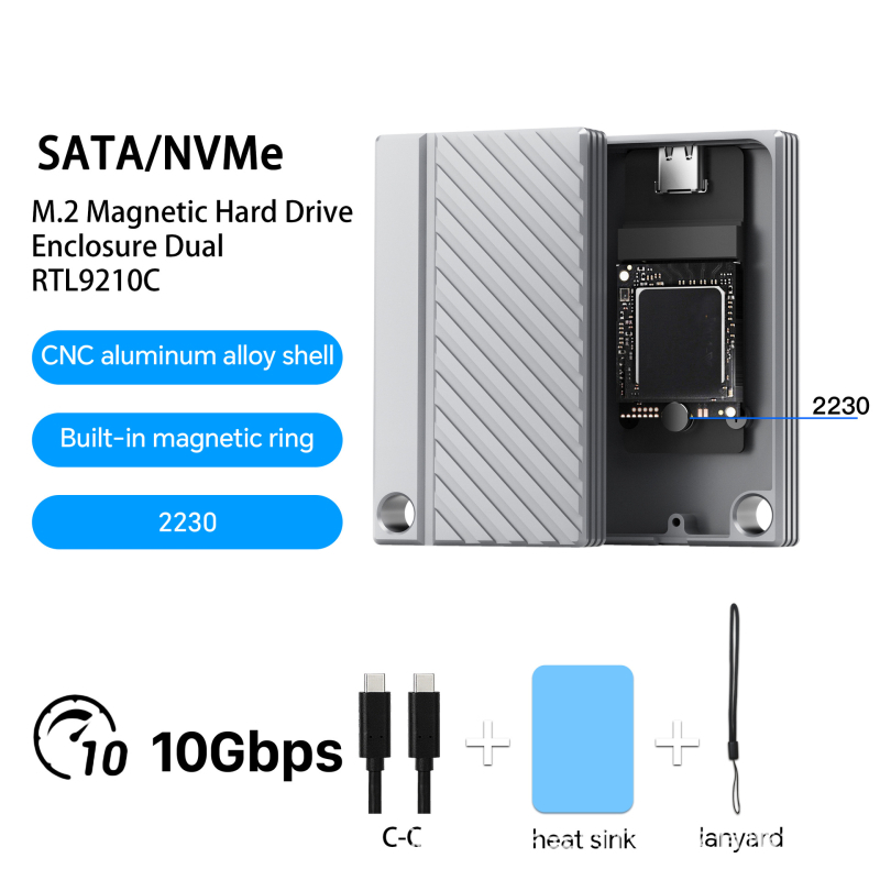 M.2 NVMe vanjsko kućište SSD, Type-C, aluminijska legura, Hy257, brzina čitanja 10 Gbps