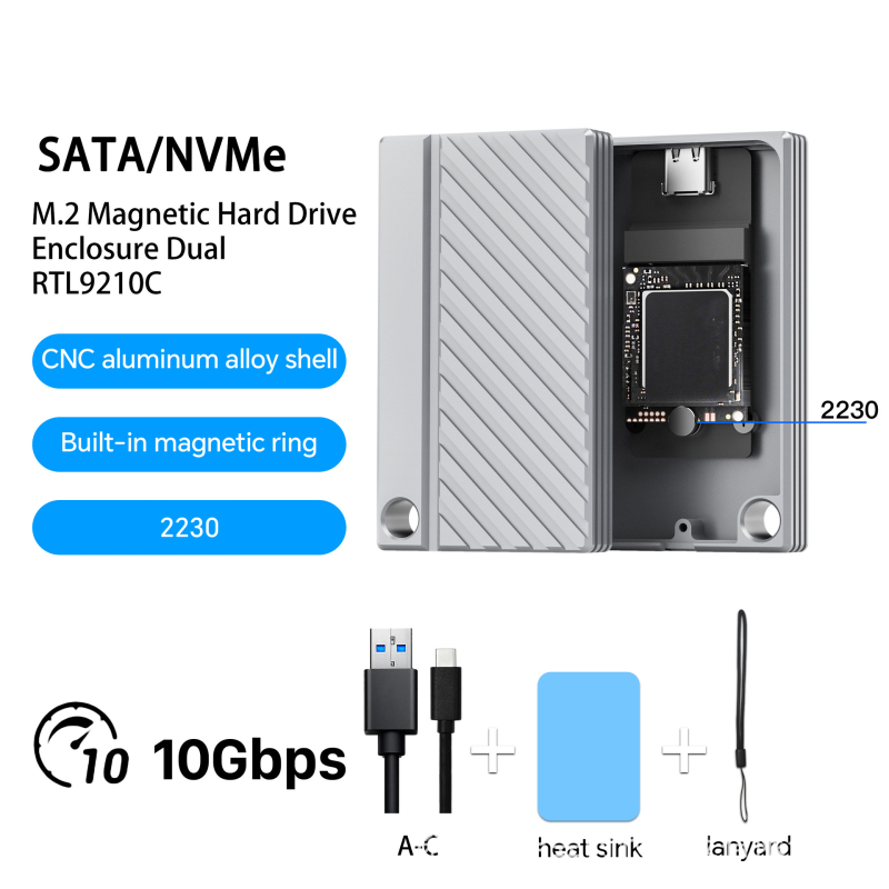 M.2 NVMe vanjsko kućište SSD, Type-C, aluminijska legura, Hy257, brzina čitanja 10 Gbps