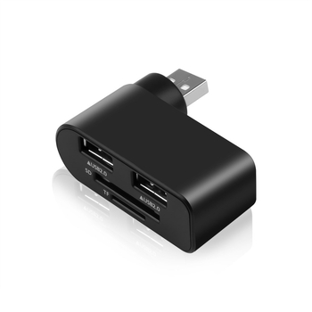 HCXD Hub+ USB 2.0 3-portni HUB s rotirajućim dizajnom i višenamjenskim čitačem kartica — 480 Mbps, napajanje putem USB-a