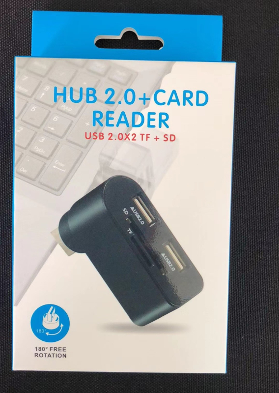HCXD Hub+ USB 2.0 3-portni HUB s rotirajućim dizajnom i višenamjenskim čitačem kartica — 480 Mbps, napajanje putem USB-a