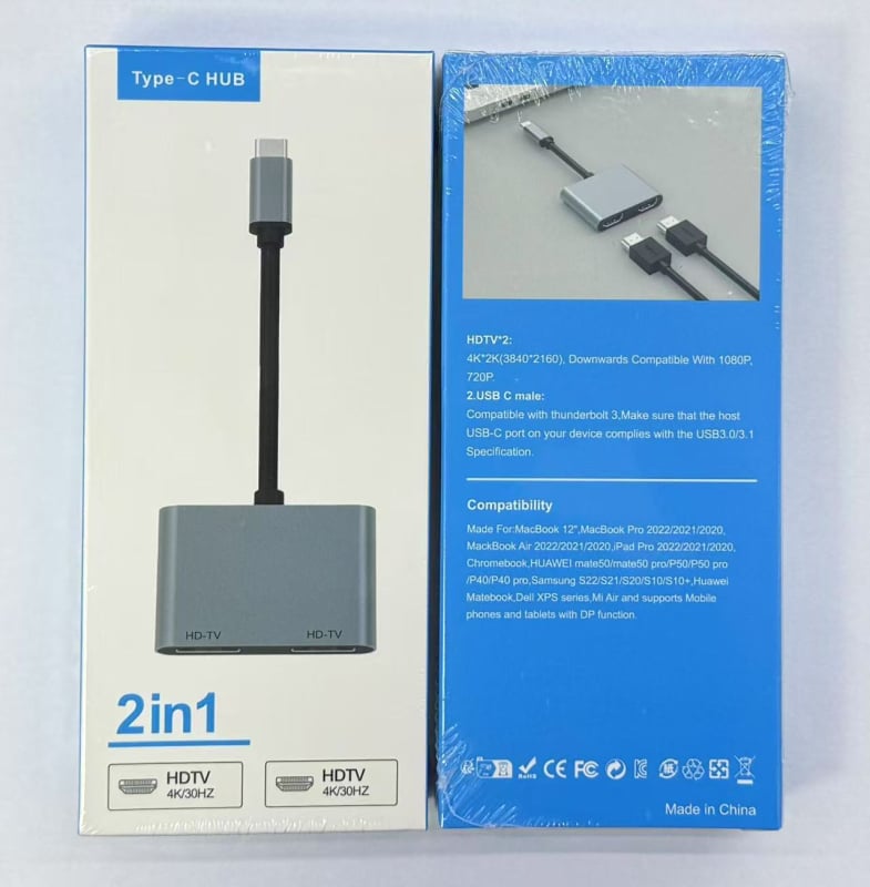 USB-C 4-σε-1 σταθμός σύνδεσης: διπλές HDMI έξόδοι 4K, USB 3.1 με ταχύτητα 5 Gbps, PD γρήγορη φόρτιση, καλώδιο 10 cm