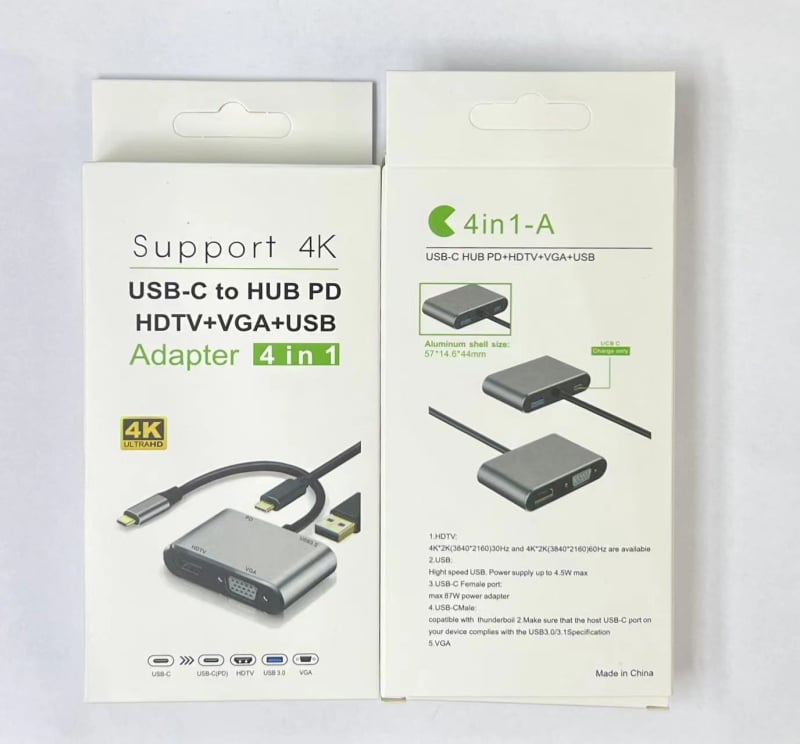 USB-C 4-σε-1 σταθμός σύνδεσης: διπλές HDMI έξόδοι 4K, USB 3.1 με ταχύτητα 5 Gbps, PD γρήγορη φόρτιση, καλώδιο 10 cm