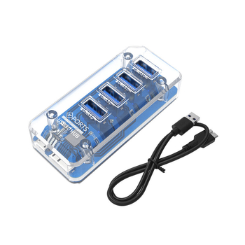 USB 3.0 Διανομέας με 4 Θύρες, Διαφανής Σχεδίαση, 5Gbps, Χωρίς Εξωτερική Τροφοδοσία