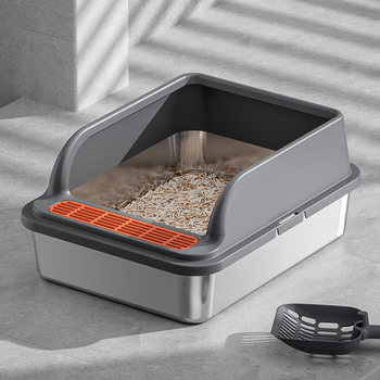 Κάδος άμμου γάτας από ανοξείδωτο ατσάλι με ενισχυμένο ψηλό φράγμα, ημι-κλειστός σχεδιασμός, κατασκευή μετάλλου/πλαστικού