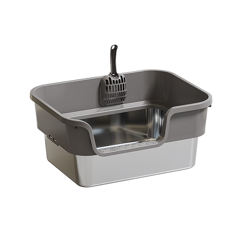 Κουτί τουαλέτας γάτας από ανοξείδωτο χάλυβα και πλαστικό, ημικλειστή σχεδίαση, ανοικτού τύπου