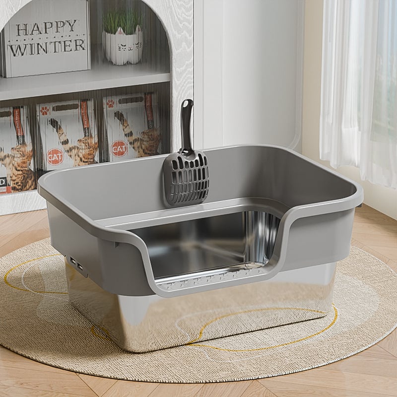 Κουτί τουαλέτας γάτας από ανοξείδωτο χάλυβα και πλαστικό, ημικλειστή σχεδίαση, ανοικτού τύπου