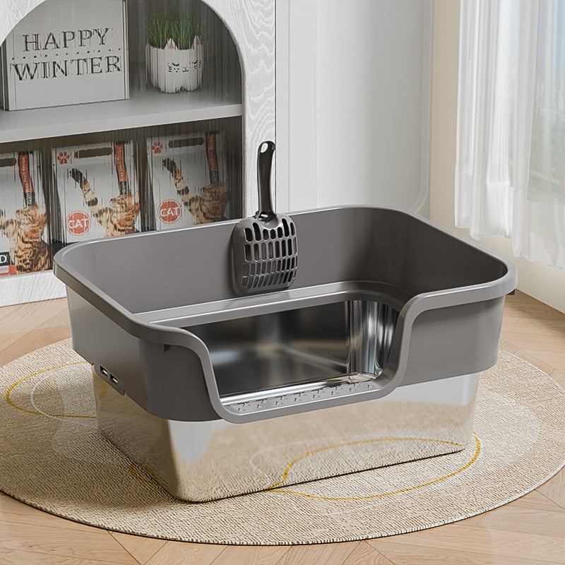 Κουτί τουαλέτας γάτας από ανοξείδωτο χάλυβα και πλαστικό, ημικλειστή σχεδίαση, ανοικτού τύπου