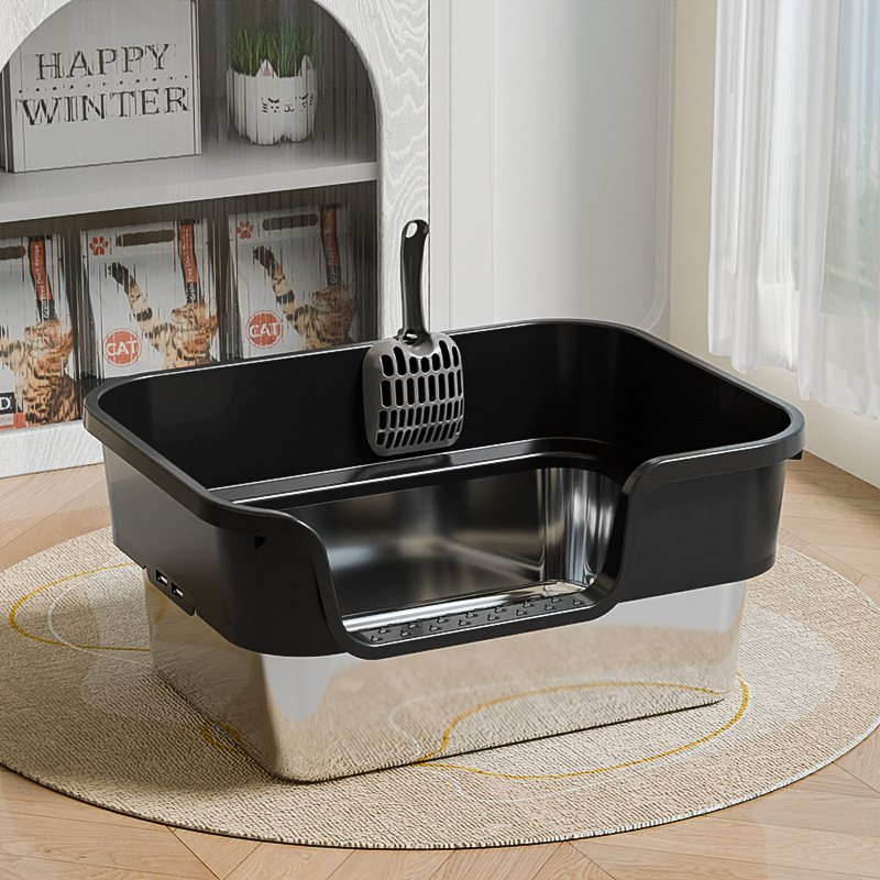 Κουτί τουαλέτας γάτας από ανοξείδωτο χάλυβα και πλαστικό, ημικλειστή σχεδίαση, ανοικτού τύπου