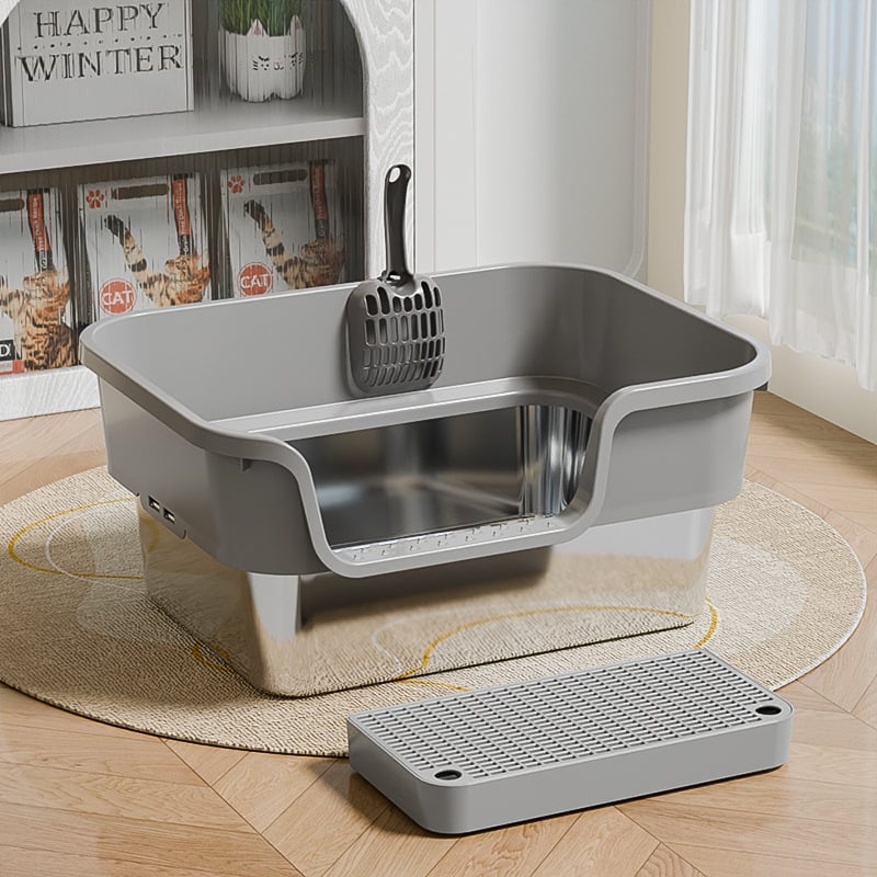 Κουτί τουαλέτας γάτας από ανοξείδωτο χάλυβα και πλαστικό, ημικλειστή σχεδίαση, ανοικτού τύπου