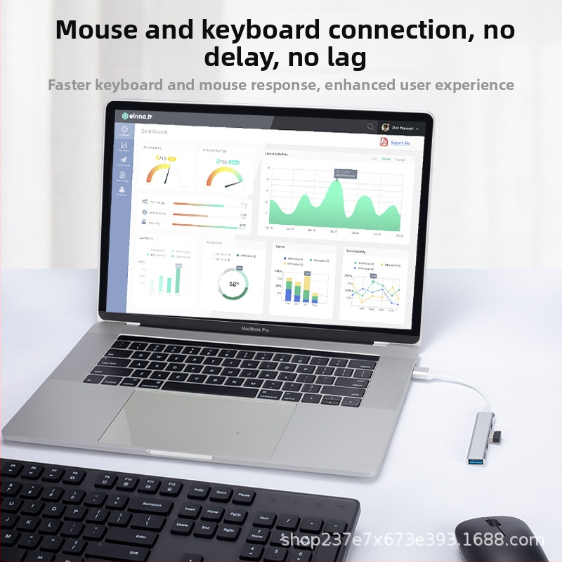 USB-C hub pre notebook s USB 3.0 predlžovačom, viacportový rozšírovací dok, hliníková konštrukcia, 10 cm kábel, 1–4 porty