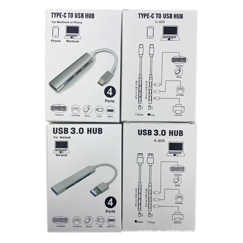 USB-C hub za notebook s USB 3.0 extenderom, multiportni prošireni dock, aluminijska kućišta, 10 cm kabel, 1–4 portova