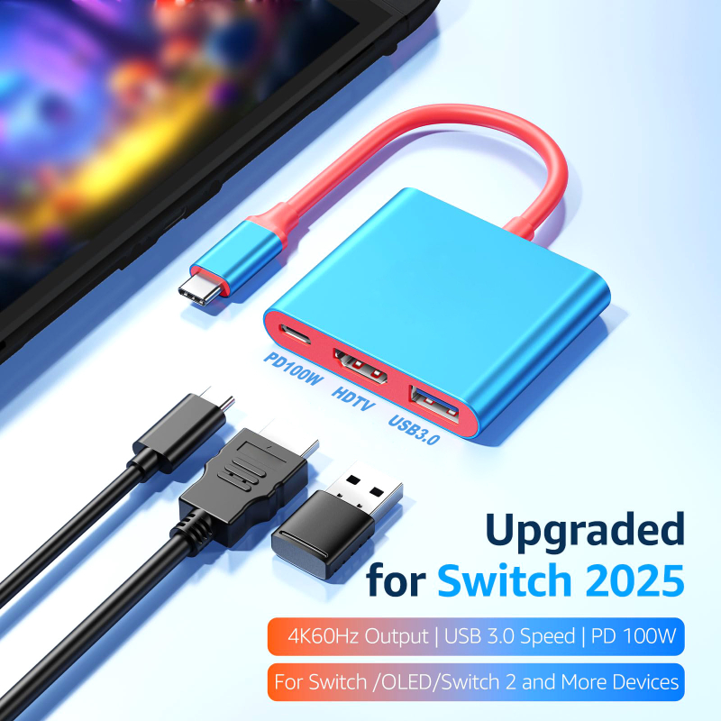 Stație docking Type-C 3-in-1 pentru HDTV/TV/proiector — ieșire 4K, cablu de 0,1 m, fără alimentare externă