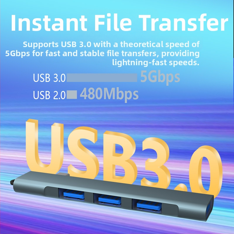 4-portová USB 3.0 Type-C docking stanica pre telefóny a počítače, 5 Gbps prenos, napájaná cez USB