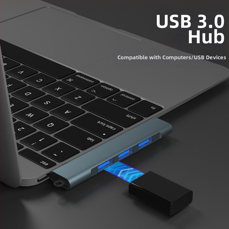 4-portová USB 3.0 Type-C docking stanica pre telefóny a počítače, 5 Gbps prenos, napájaná cez USB