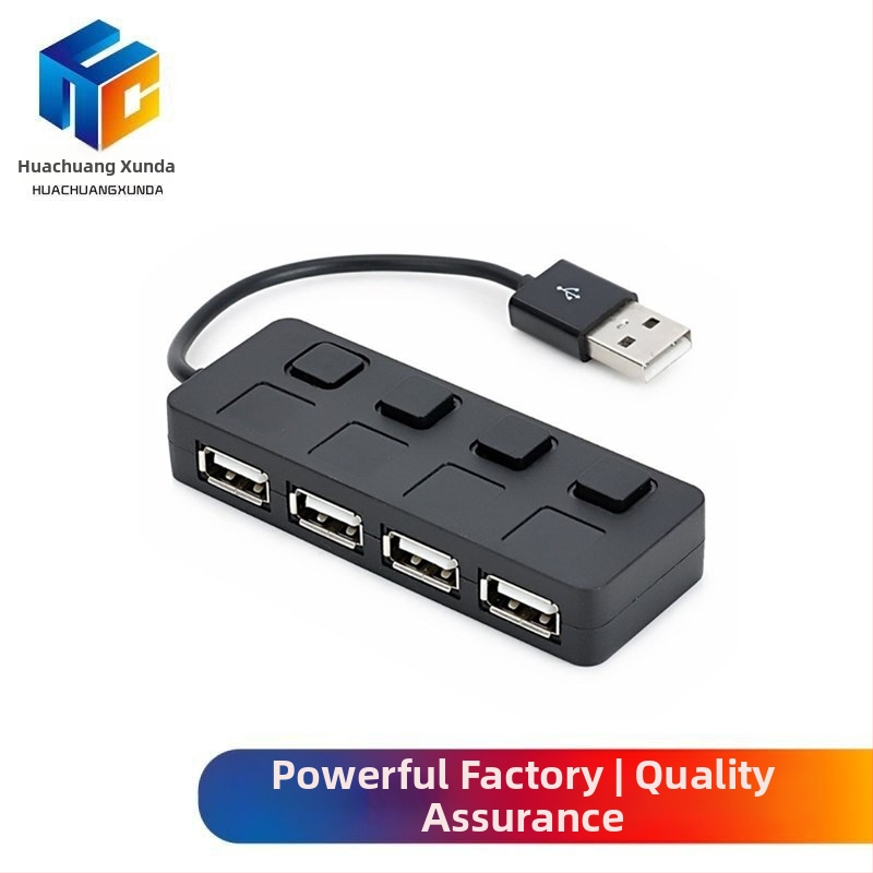USB 2.0 hub s 4 portmi a samostatnými vypínačmi pre každý port, kábel 15 cm, napájaný cez USB