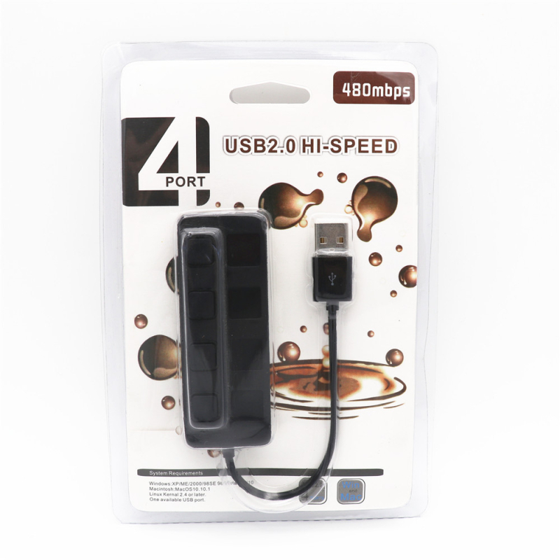 4-θύρες USB 2.0 hub με ανεξάρτητους διακόπτες θύρας, καλώδιο 15 cm, τροφοδοσία μέσω USB