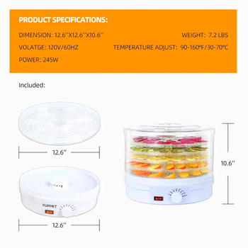 Дехидратор за плодове SX770-12, 12 слоя, 110–240V, 400W, 50/60Hz, Kudi