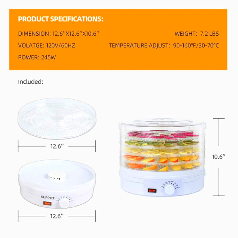 Дехидратор за плодове SX770-12, 12 слоя, 110–240V, 400W, 50/60Hz, Kudi