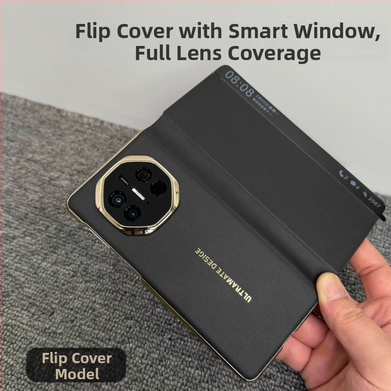 Huawei Mate X5 kolekcijas izdevuma ādas vāciņš, centrālā ass šarnīrs, X6 gudrais logs ar klapējošu mehānismu