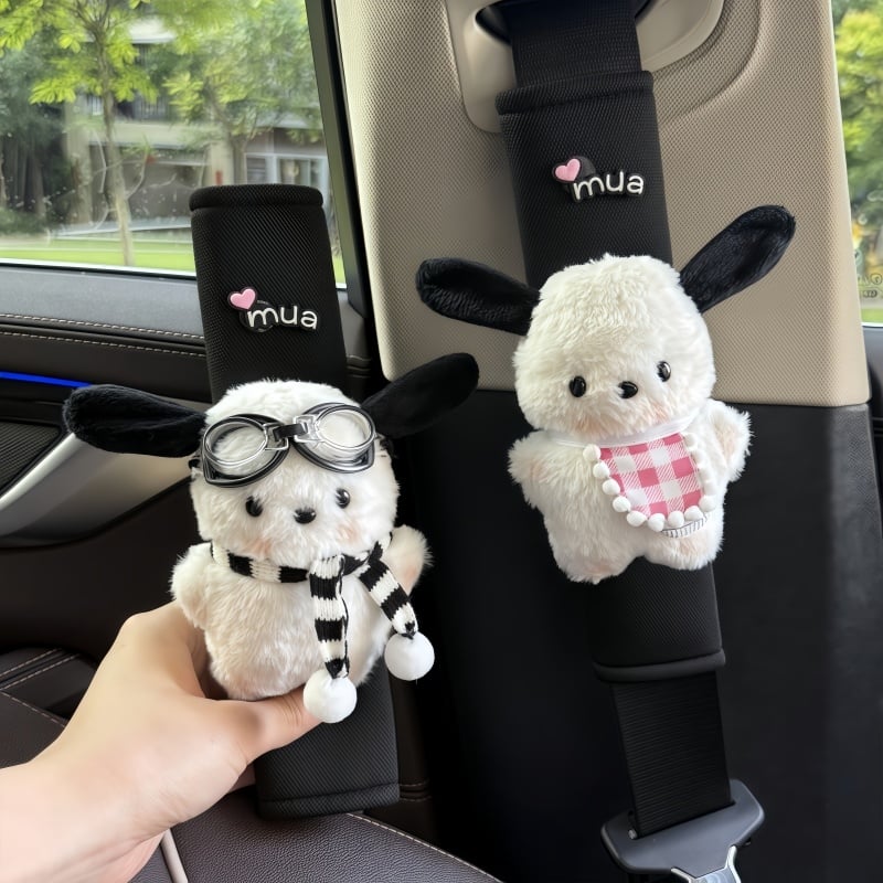 Jastučići za sigurnosni pojas automobila – dekorativni, od 100% pamuka, površina od umjetnog pliša, uzorak Eight Hair Dog, težina 0,35 kg