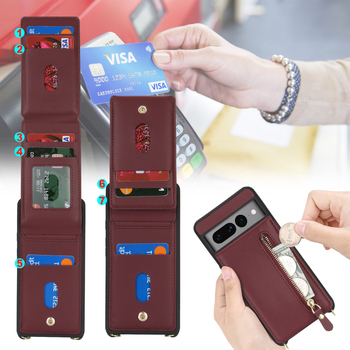 Husa-portofel crossbody pentru Google Pixel 8 Pro, cu suport pentru carduri; compatibilă cu Pixel 7A/6a. Stil: tip card, inspirat din japonez/koreean, original, minimalist; material: piele artificială; croitorie: lucrat manual; personalizare: suport; funcț