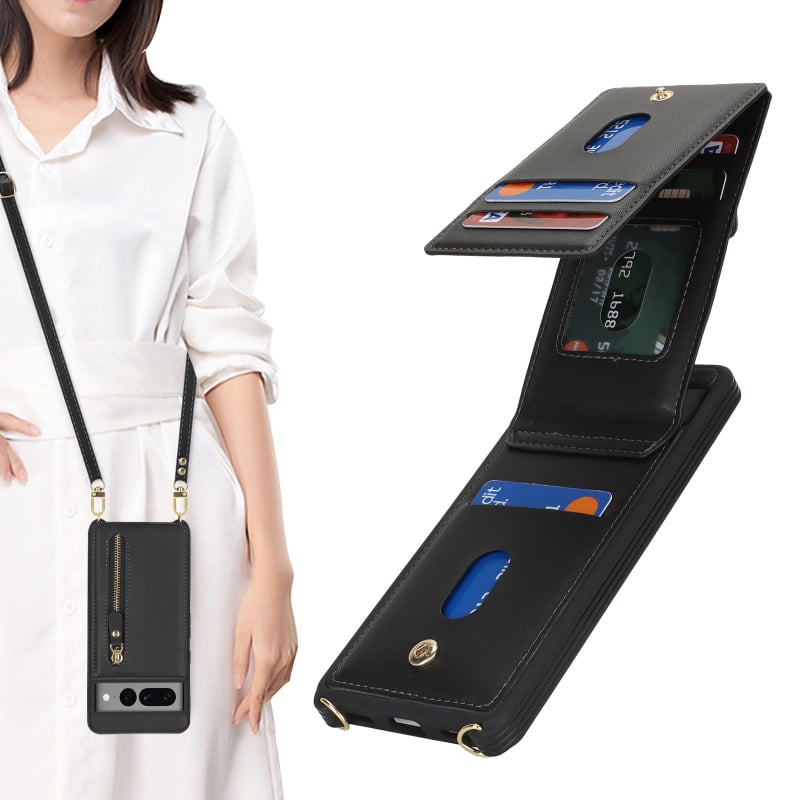 Husa-portofel crossbody pentru Google Pixel 8 Pro, cu suport pentru carduri; compatibilă cu Pixel 7A/6a. Stil: tip card, inspirat din japonez/koreean, original, minimalist; material: piele artificială; croitorie: lucrat manual; personalizare: suport; funcț