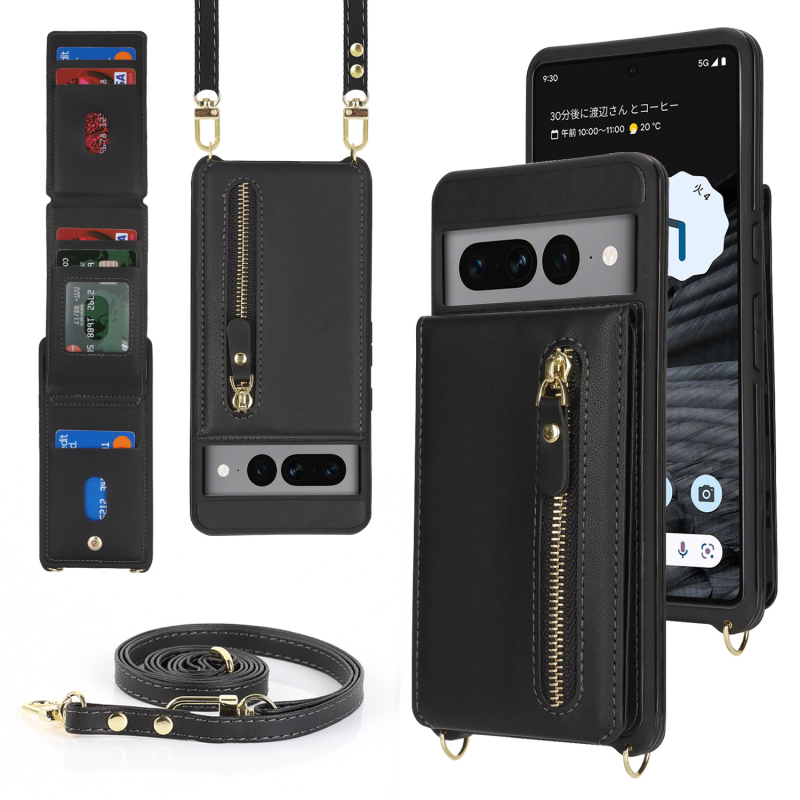 Husa-portofel crossbody pentru Google Pixel 8 Pro, cu suport pentru carduri; compatibilă cu Pixel 7A/6a. Stil: tip card, inspirat din japonez/koreean, original, minimalist; material: piele artificială; croitorie: lucrat manual; personalizare: suport; funcț