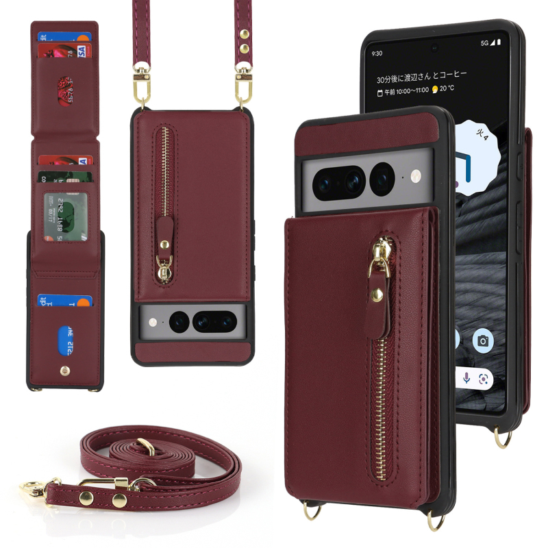 Husa-portofel crossbody pentru Google Pixel 8 Pro, cu suport pentru carduri; compatibilă cu Pixel 7A/6a. Stil: tip card, inspirat din japonez/koreean, original, minimalist; material: piele artificială; croitorie: lucrat manual; personalizare: suport; funcț