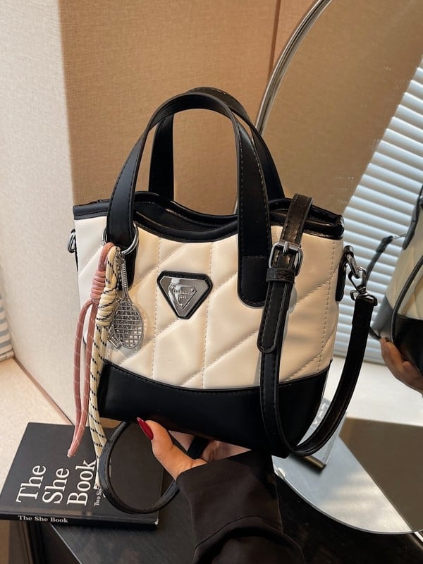 PU kožna bucket bag u gradskom minimalističkom stilu, zatvaranje zipom, unutarnja džep sa zipom i džep za mobitel