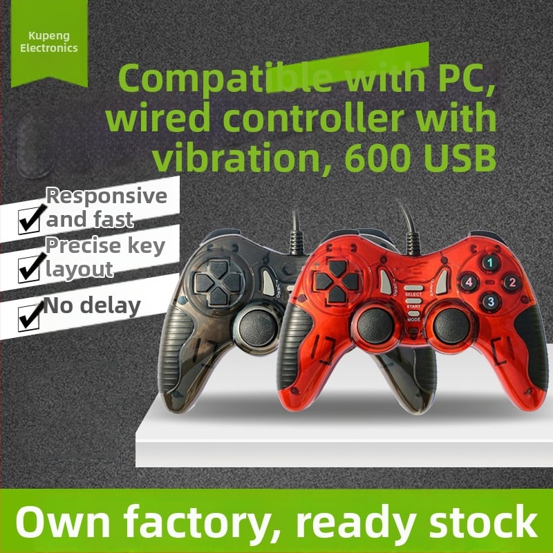 Drôtový gamepad 600USB s vibráciou pre PC – USB, 1–2 hráčov