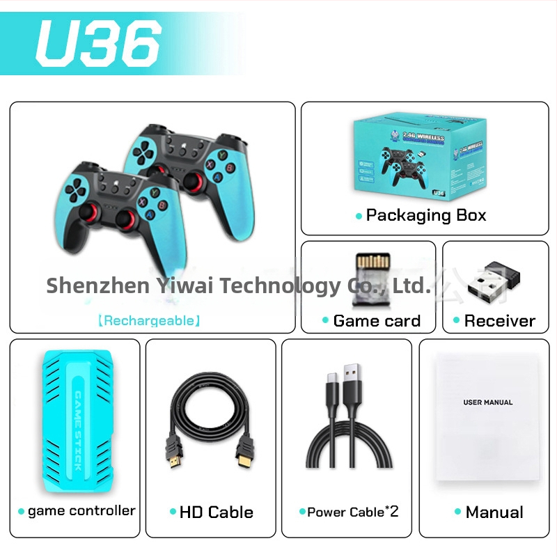 U36 Nostalģijas spēļu konsole ar 2.4G bezvadu savienojumu ar televizoru HDMI, 64GB atmiņa, Android platforma, atbalsts diviem spēlētājiem