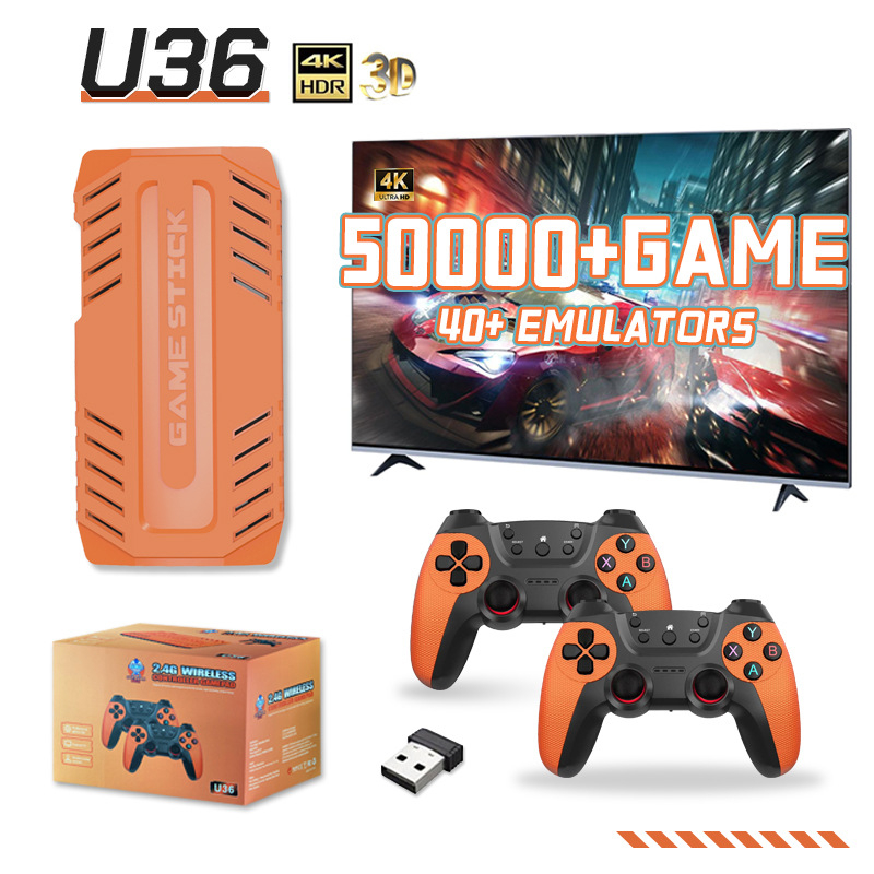 U36 Nostalģijas spēļu konsole ar 2.4G bezvadu savienojumu ar televizoru HDMI, 64GB atmiņa, Android platforma, atbalsts diviem spēlētājiem